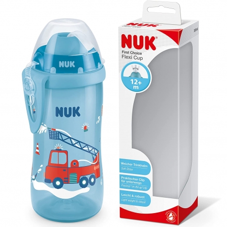 NUK - Cana cu pai moale Flexi Cup 300ml, 12 luni+, Albastru Pompieri