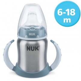 NUK - Canita otel inoxidabil cu manere First Choice+ 150ml, 6 luni+, Bleu
