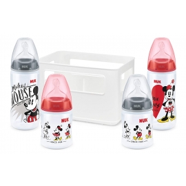 NUK - Set 4 biberoane si suport, Disney Mickey si Minnie Mouse
