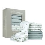 Little Bamboo - Museline din bambus organic Squares, 8 buc, 60x60 cm Whisper Grey